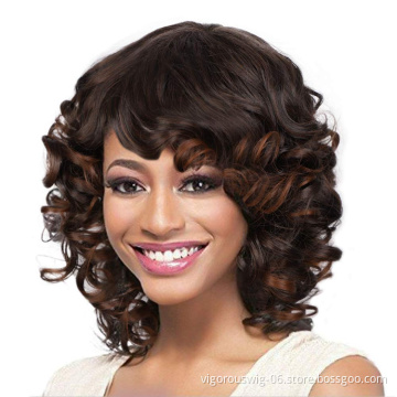 Vigorous Cheap Price Shoulder Length Mixed Brown Bob High Temperature Fiber Super Wave For Black Women Synthetic Hair Wigs